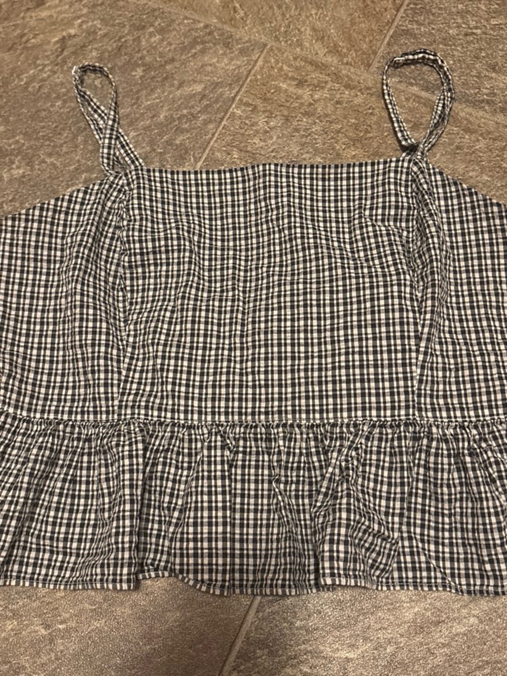 aerie Black & White Gingham Ruffle Hem Cami